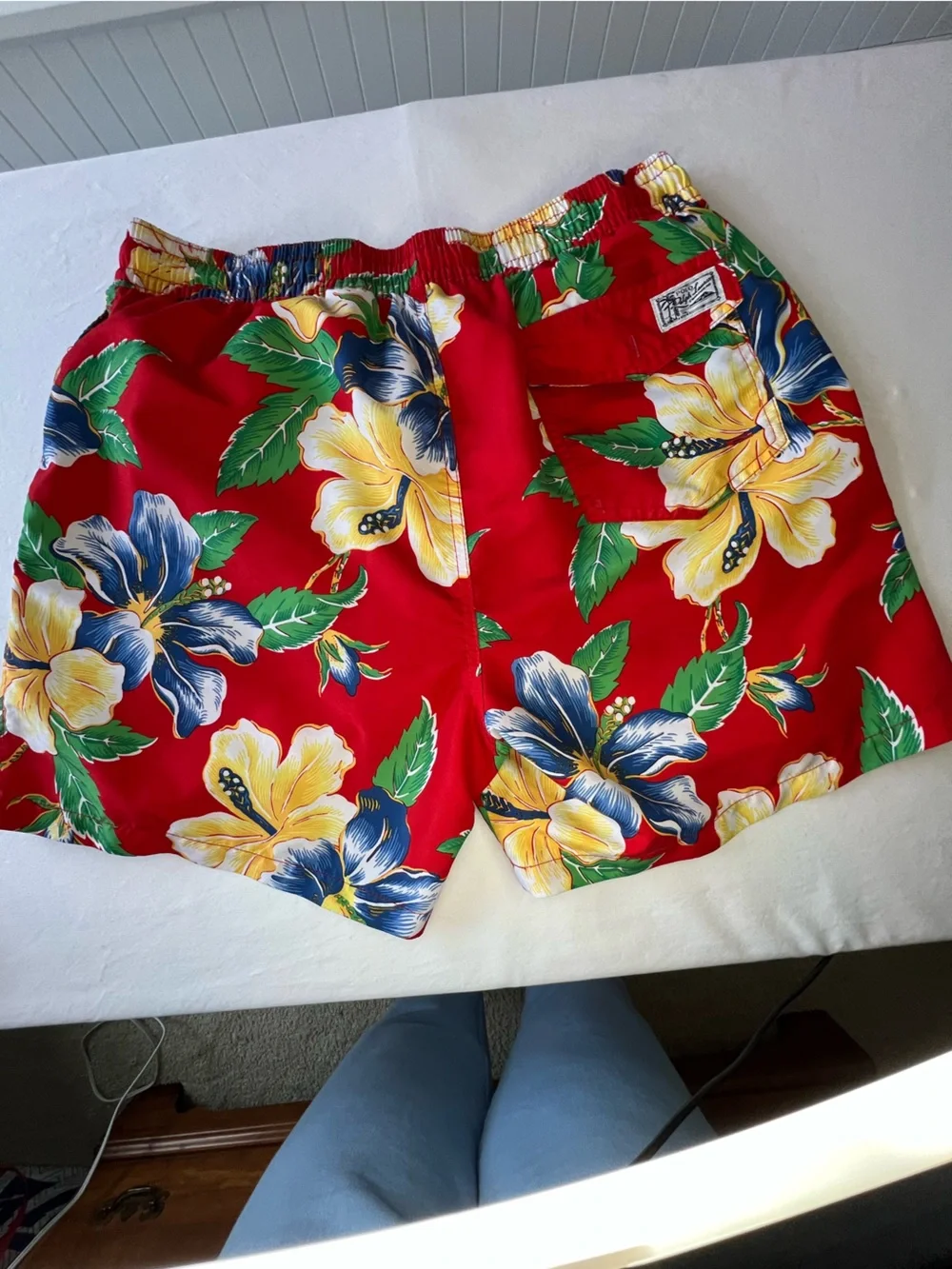 Polo Ralph Lauren Men's Red Hawaiian Floral Swim Trunks Large